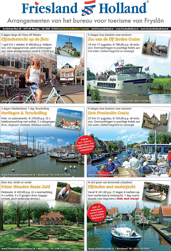 Friesland Holland gaat nog nadrukkelijker de boer op als hét bureau voor toerisme van Fryslân. Zaterdag 2 juni 2012 verschijnt deze paginagrote full-colour advertentie onder andere in het AD in het katern Reizen, goed voor 1,8 miljoen lezers. Friesland Holland publiceert non-stop in nationale en regionale dagbladen. Het bureau ziet helemaal niks in kapitalenvergende onbestuurbare film- en TV-seriesponsoring.