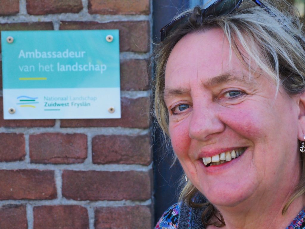 Vrouw bij infobordje